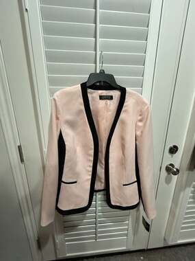 Kasper Open Front Blazer Jacket Pink Black Trim Size 16